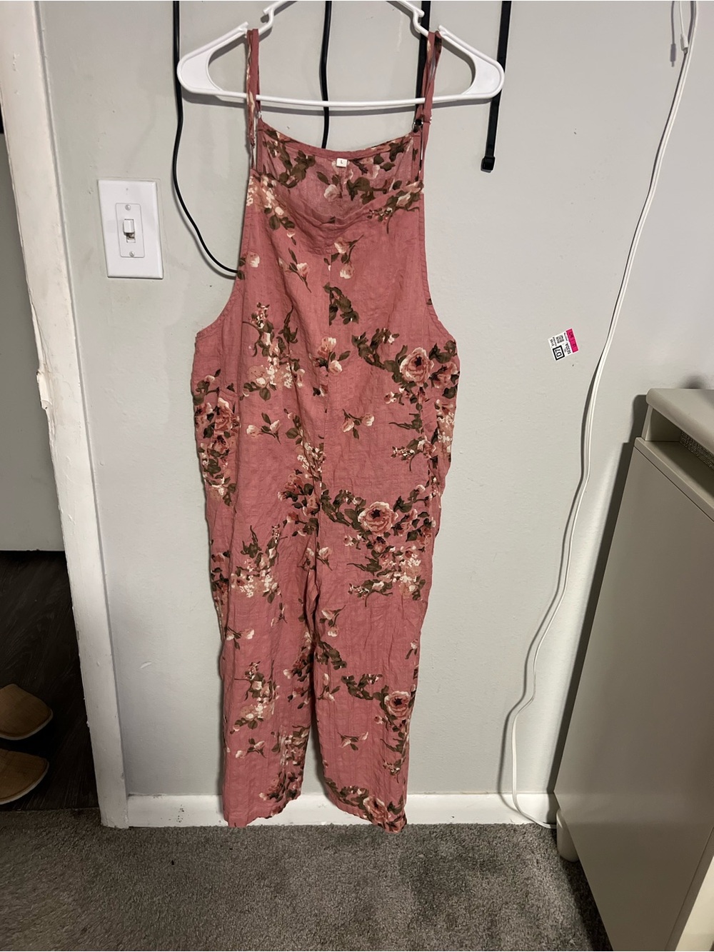 Dusty Rose Floral Print Sleeveless Jumpsuit Overalls